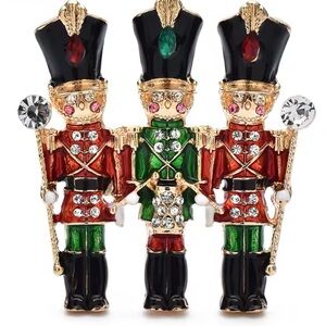 Gold  Black Red Crystal Nutcracker Soldier Brooch Lapel Pin 🎁 GIFT